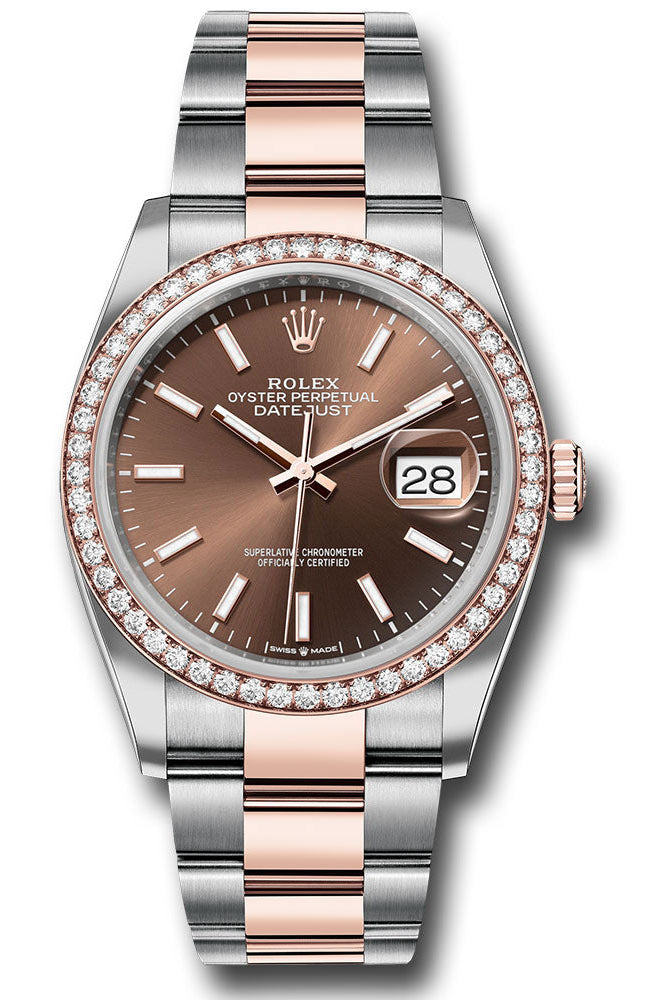 Rolex Everose Rolesor Datejust 36 Watch - Diamond Bezel - Chocolate Index Dial - Oyster Bracelet - 126281rbr choio