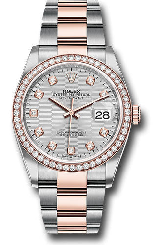 Rolex Everose Rolesor Datejust 36 Watch - Diamond Bezel - Silver Fluted Motif Diamond Dial - Oyster Bracelet - 126281rbr