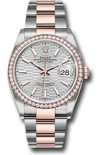 Rolex Everose Rolesor Datejust 36 Watch - Diamond Bezel - Silver Fluted Motif Index Dial - Oyster Bracelet - 126281rbr sflmio