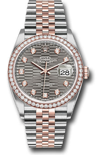 Rolex Everose Rolesor Datejust 36 Watch - Diamond Bezel - Slate Fluted Motif Diamond Dial - Jubilee Bracelet - 126281rbr