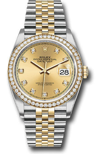 Rolex Steel and Yellow Gold Rolesor Datejust 36 Watch - Yellow Diamond Bezel - Champagne Diamond Dial - Jubilee Bracelet -