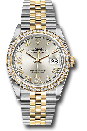 Rolex Steel and Yellow Gold Rolesor Datejust 36 Watch - Yellow Diamond Bezel - Silver Roman Dial - Jubilee Bracelet -