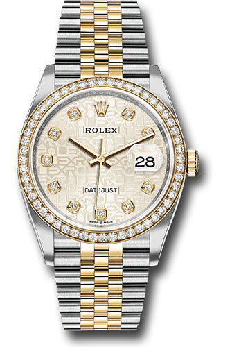 Rolex Steel and Yellow Gold Rolesor Datejust 36 Watch - Yellow Diamond Bezel - Silver Jubilee Diamond Dial - Jubilee