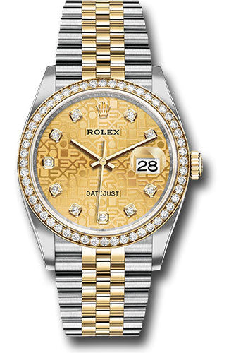 Rolex Yellow Rolesor Datejust 36 Watch - Diamond Bezel - Champagne Jubilee Diamond Dial - Jubilee Bracelet - 126283rbr chjdj