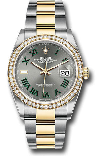 Rolex Yellow Rolesor Datejust 36 Watch - Diamond Bezel - Slate Roman Dial - Oyster Bracelet - 126283rbr slgro