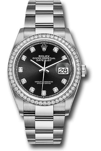 Rolex Steel Datejust 36 Watch - Diamond Bezel - Black Diamond Dial - Oyster Bracelet - 126284RBR bkdo