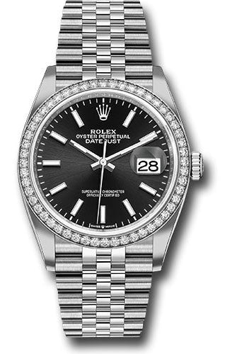 Rolex Steel Datejust 36 Watch - Diamond Bezel - Black Index Dial - Jubilee Bracelet - 126284RBR bkij