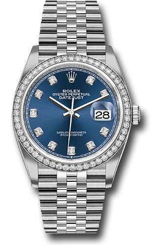 Rolex Steel Datejust 36 Watch - Diamond Bezel - Blue Diamond Dial - Jubilee Bracelet - 126284RBR bldj