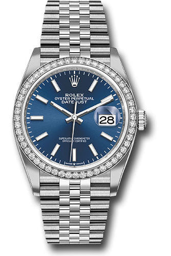 Rolex Steel Datejust 36 Watch - Diamond Bezel - Blue Index Dial - Jubilee Bracelet - 126284RBR blij