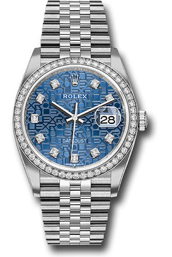 Rolex Steel Datejust 36 Watch - Diamond Bezel - Blue Jubilee Diamond Dial - Jubilee Bracelet - 126284RBR bljdj