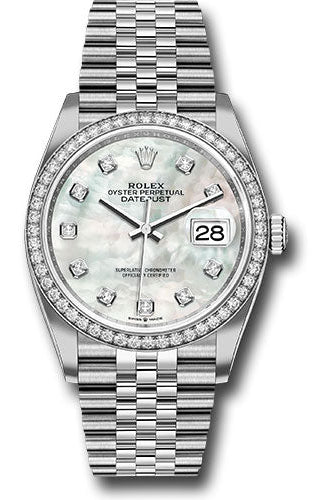 Rolex Steel Datejust 36 Watch - Diamond Bezel - Mother-of-Pearl Diamond Dial - Jubilee Bracelet - 126284RBR mdj