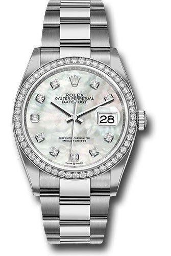 Rolex Steel Datejust 36 Watch - Diamond Bezel - Mother-of-Pearl Diamond Dial - Oyster Bracelet - 126284RBR mdo