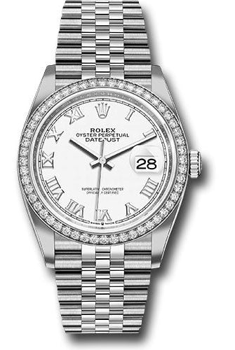 Rolex Steel Datejust 36 Watch - Diamond Bezel - White Roman Dial - Jubilee Bracelet - 126284RBR wrj
