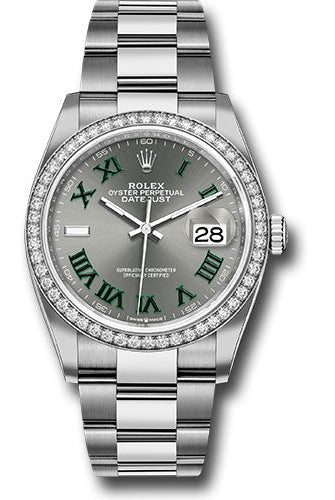 Rolex White Rolesor Datejust 36 Watch - Diamond Bezel - Slate Roman Dial - Oyster Bracelet - 126284rbr slgro