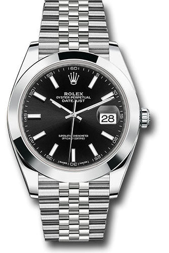Rolex Steel Datejust 41 Watch - Smooth Bezel - Black Index Dial - Jubilee Bracelet - 126300 bkij