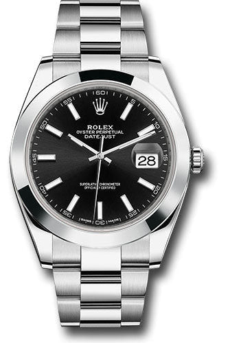 Rolex Steel Datejust 41 Watch - Smooth Bezel - Black Index Dial - Oyster Bracelet - 126300 bkio
