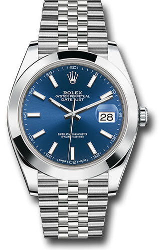 Rolex Steel Datejust 41 Watch - Smooth Bezel - Blue Index Dial - Jubilee Bracelet - 126300 blij