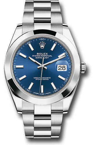 Rolex Steel Datejust 41 Watch - Smooth Bezel - Blue Index Dial - Oyster Bracelet - 126300 blio