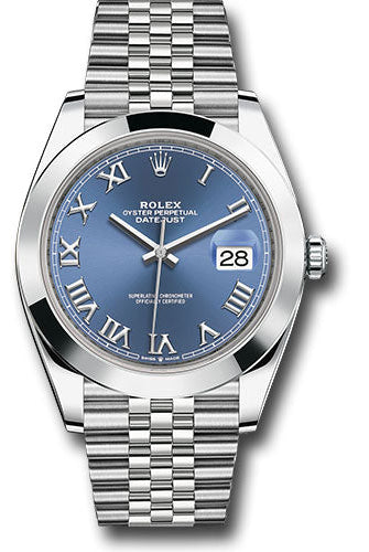 Rolex Steel Datejust 41 Watch - Smooth Bezel - Blue Roman Dial - Jubilee Bracelet - 126300 blrj