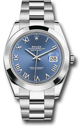 Rolex Steel Datejust 41 Watch - Smooth Bezel - Blue Roman Dial - Oyster Bracelet - 126300 blro