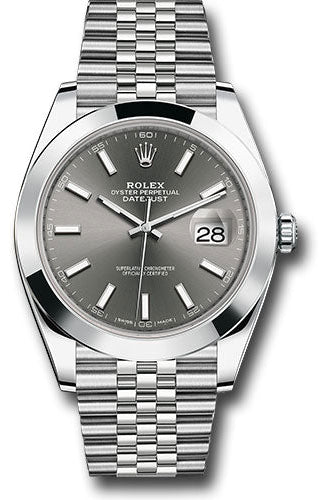 Rolex Steel Datejust 41 Watch - Smooth Bezel - Dark Rhodium Index Dial - Jubilee Bracelet - 126300 dkrij