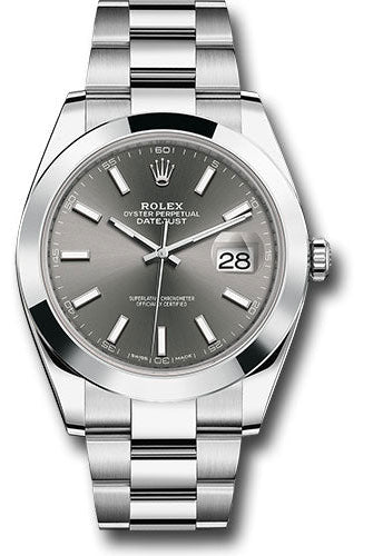 Rolex Steel Datejust 41 Watch - Smooth Bezel - Dark Rhodium Index Dial - Oyster Bracelet - 126300 dkrio
