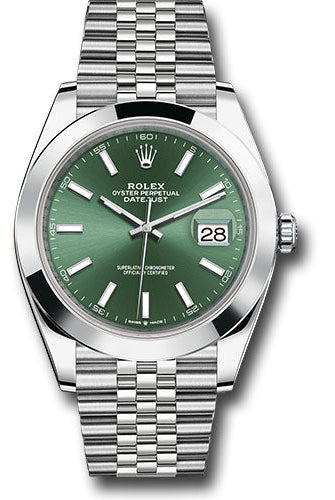 Rolex Oystersteel Datejust 41 Watch - Smooth Bezel - Mint Green Index Dial - Jubilee Bracelet - 126300 mgij