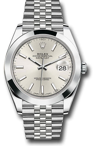 Rolex Steel Datejust 41 Watch - Smooth Bezel - Silver Index Dial - Jubilee Bracelet - 126300 sij