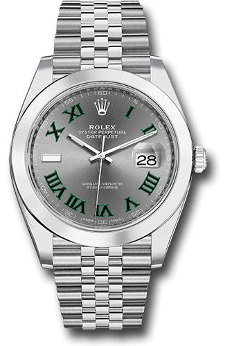 Rolex Steel Datejust 41 Watch - Smooth Bezel - Slate Green Roman Dial - Jubilee Bracelet - 126300 slgrj