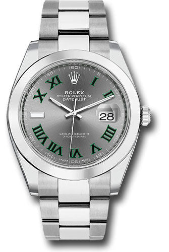 Rolex Steel Datejust 41 Watch - Smooth Bezel - Slate Green Roman Dial - Oyster Bracelet - 126300 slgro