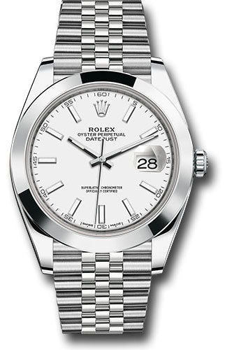 Rolex Steel Datejust 41 Watch - Smooth Bezel - White Index Dial - Jubilee Bracelet - 126300 wij