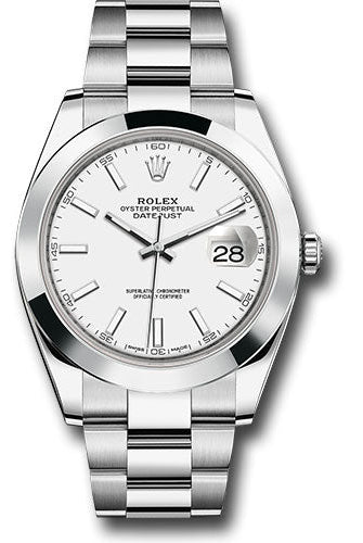 Rolex Steel Datejust 41 Watch - Smooth Bezel - White Index Dial - Oyster Bracelet - 126300 wio