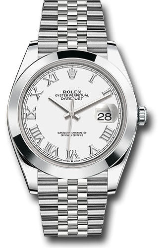 Rolex Steel Datejust 41 Watch - Smooth Bezel - White Roman Dial - Jubilee Bracelet - 126300 wrj