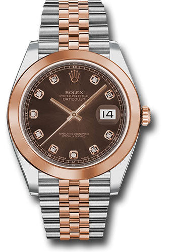 Rolex Steel and Everose Rolesor Datejust 41 Watch - Smooth Bezel - Chocolate Diamond Dial - Jubilee Bracelet - 126301 chodj