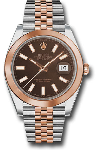 Rolex Steel and Everose Rolesor Datejust 41 Watch - Smooth Bezel - Chocolate Index Dial - Jubilee Bracelet - 126301 choij
