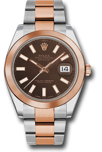 Rolex Steel and Everose Rolesor Datejust 41 Watch - Smooth Bezel - Chocolate Index Dial - Oyster Bracelet - 126301 choio
