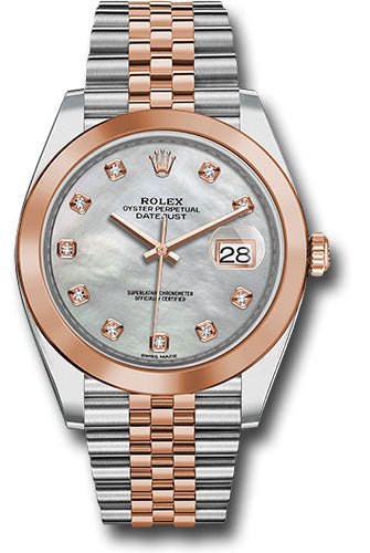 Rolex Steel and Everose Gold Rolesor Datejust 41 Watch - Smooth Bezel - Mother-of-Pearl Diamond Dial - Jubilee Bracelet -