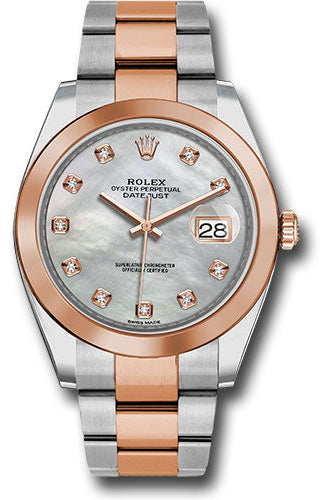 Rolex Steel and Everose Gold Rolesor Datejust 41 Watch - Smooth Bezel - Mother-of-Pearl Diamond Dial - Oyster Bracelet -