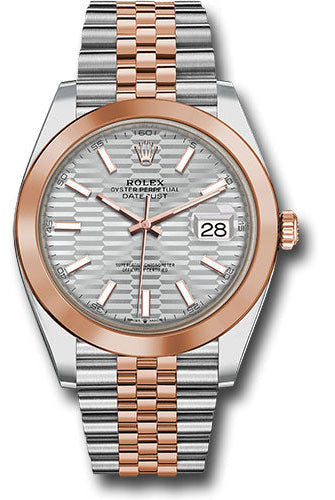 Rolex Everose Rolesor Datejust 41 Watch - Smooth Bezel - Silver Fluted Motif Index Dial - Jubilee Bracelet - 126301 sflmij