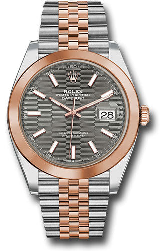 Rolex Everose Rolesor Datejust 41 Watch - Smooth Bezel - Slate Fluted Motif Index Dial - Jubilee Bracelet - 126301 slflmij