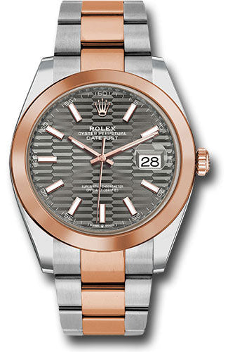 Rolex Everose Rolesor Datejust 41 Watch - Smooth Bezel - Slate Fluted Motif Index Dial - Oyster Bracelet - 126301 slflmio