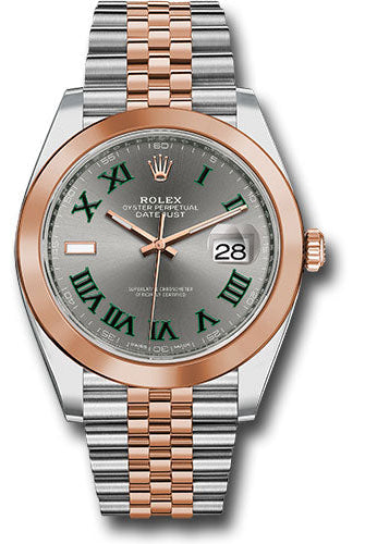 Rolex Steel and Everose Gold Rolesor Datejust 41 Watch - Smooth Bezel - Slate Gray Green Roman Wimbledon Dial - Jubilee