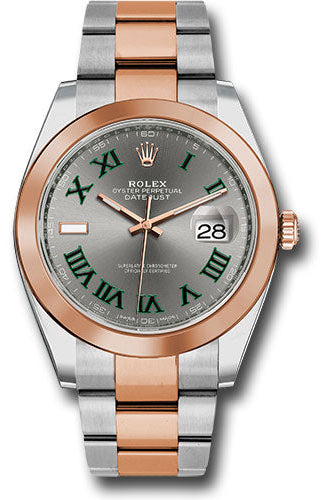 Rolex Steel and Everose Gold Rolesor Datejust 41 Watch - Smooth Bezel - Slate Gray Green Roman Wimbledon Dial - Oyster