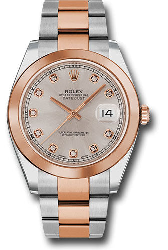 Rolex Steel and Everose Rolesor Datejust 41 Watch - Smooth Bezel - Sundust Diamond Dial - Oyster Bracelet - 126301 sudo
