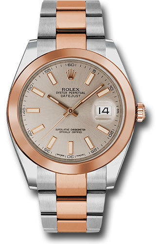 Rolex Steel and Everose Rolesor Datejust 41 Watch - Smooth Bezel - Sundust Index Dial - Oyster Bracelet - 126301 suio