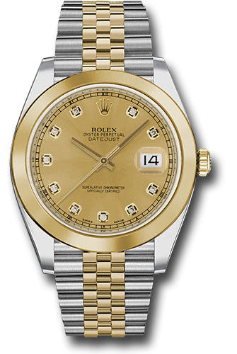 Rolex Steel and Yellow Gold Rolesor Datejust 41 Watch - Smooth Bezel - Champagne Diamond Dial - Jubilee Bracelet - 126303