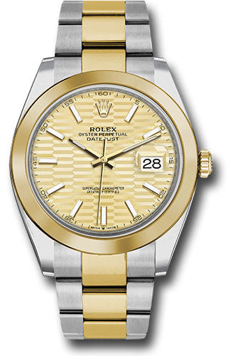 Rolex Yellow Rolesor Datejust 41 Watch - Smooth Bezel - Golden Fluted Motif Index Dial - Oyster Bracelet - 126303 gflmio