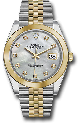 Rolex Steel and Yellow Gold Rolesor Datejust 41 Watch - Smooth Bezel - Mother-of-Pearl Diamond Dial - Jubilee Bracelet -
