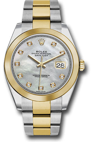 Rolex Steel and Yellow Gold Rolesor Datejust 41 Watch - Smooth Bezel - Mother-of-Pearl Diamond Dial - Oyster Bracelet -