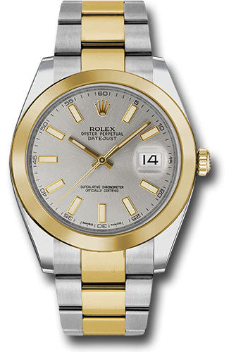 Rolex Steel and Yellow Gold Rolesor Datejust 41 Watch - Smooth Bezel - Silver Index Dial - Oyster Bracelet - 126303 sio